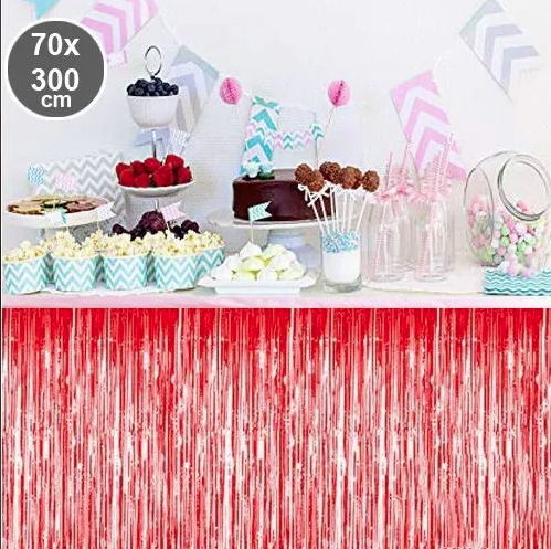 Kırmızı Püsküllü Masa Eteği 70*300 cm